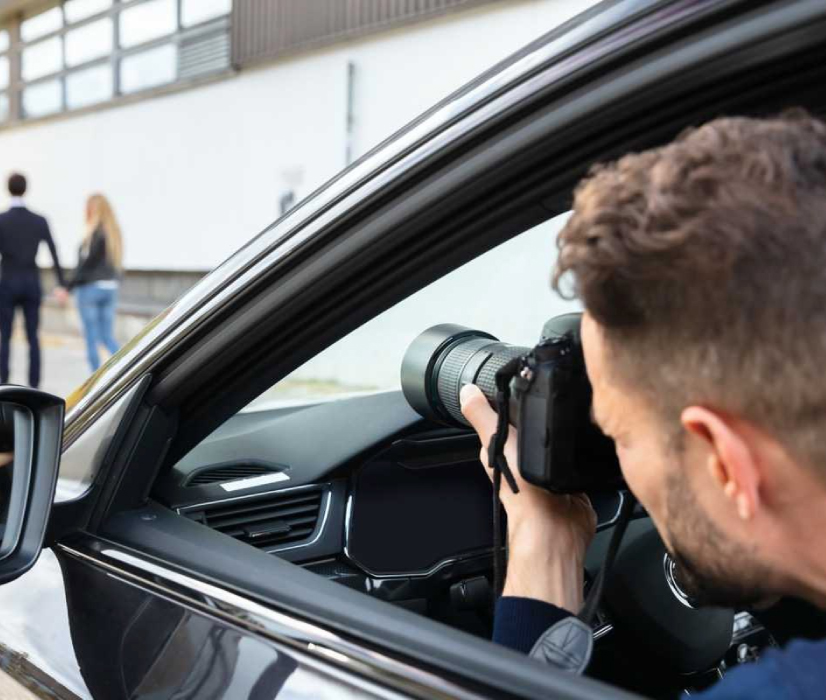 Man taking photo of couple with camera